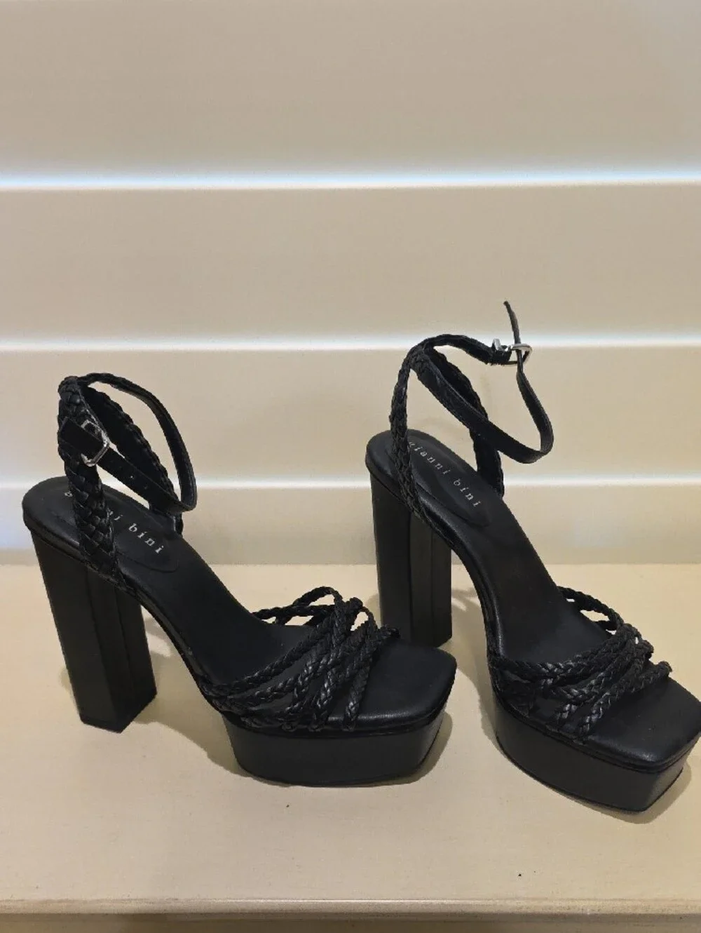 Gianni Bini Black Braided Ankle-Strap Platform Heels